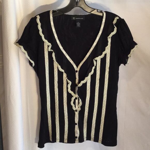 INC International Concepts Tops - Inc Cream/black nylon ruffled button down blouse M